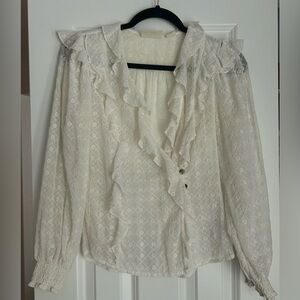 Anthropologie Cream Ruffled Blouse